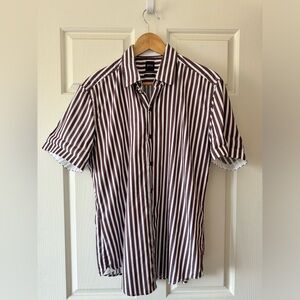 Boss Men’s Striped Sharp Fit Short Sleeve Button Up - size Large